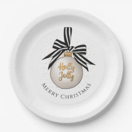 Plato De Papel Elegante Feliz Navidad Bauble Blanco Negro