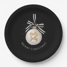 Plato De Papel Elegante Feliz Navidad Bauble Negro