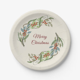 Plato De Papel Elegante Feliz Navidad Wreath Botánico