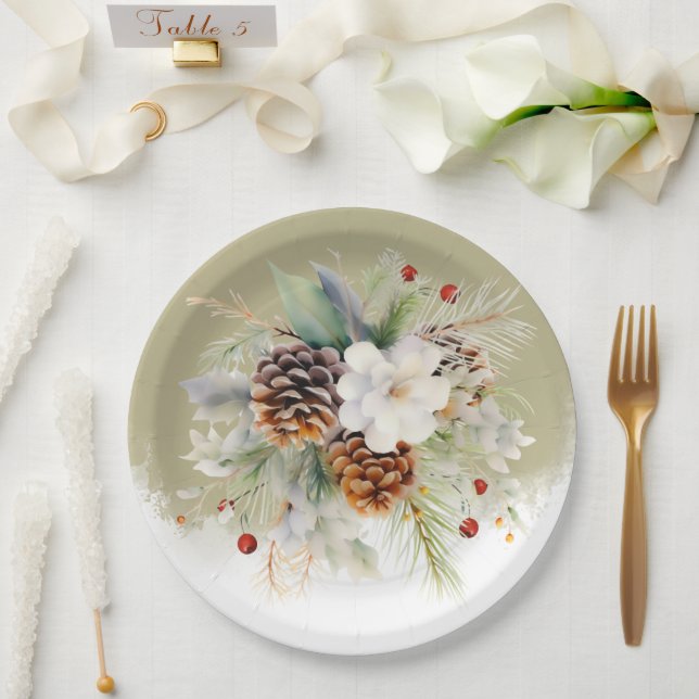 Plato De Papel Elegante Fiesta Baby Shower Evergreen de invierno (Boda)