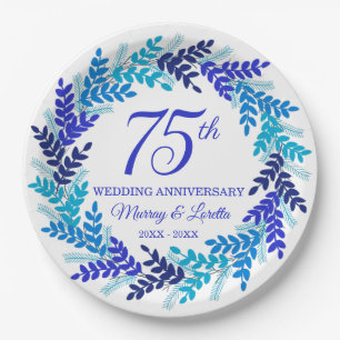 Plato De Papel Elegante Fiesta de 75 años de la corona azul