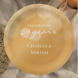 Plato De Papel Elegante Fiesta de Aniversario Dorado 50