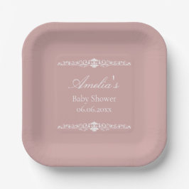 Plato De Papel Elegante Fiesta de Bebé de Estilo Regencia Rosa