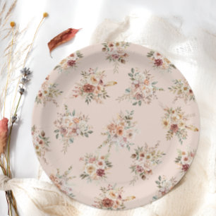 Plato De Papel Elegante Fiesta de Bebé Floral Boho