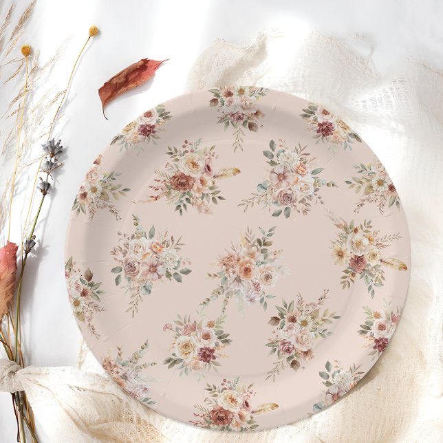 Plato De Papel Elegante Fiesta de Bebé Floral Boho (Subido por el creador)