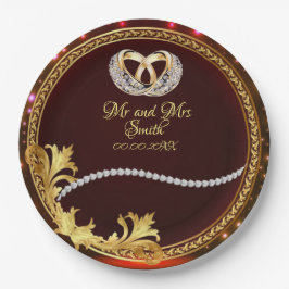 Plato De Papel Elegante Fiesta de Boda Personalizable de Diamante