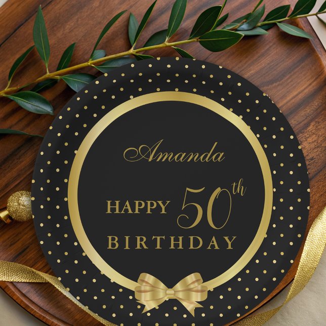 Plato De Papel Elegante fiesta de cumpleaños de sorpresa en negro (Subido por el creador)