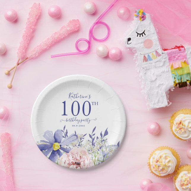 Plato De Papel Elegante fiesta de cumpleaños número 100 de la Flo (Fiesta)