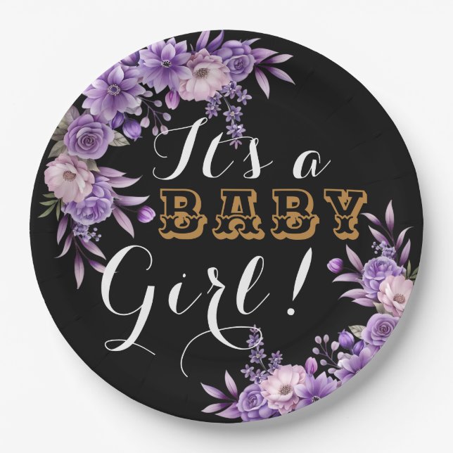 Plato De Papel Elegante Fiesta de ducha con flores rosadas (Anverso)