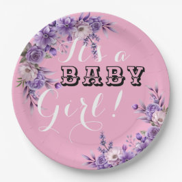 Plato De Papel Elegante Fiesta de ducha con flores rosadas