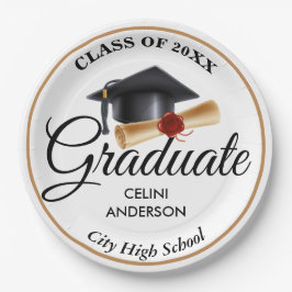 Plato De Papel Elegante fiesta de graduación de oro, blanco y neg