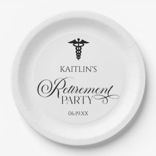 Plato De Papel Elegante Fiesta de Jubilación de Caduceus Médico