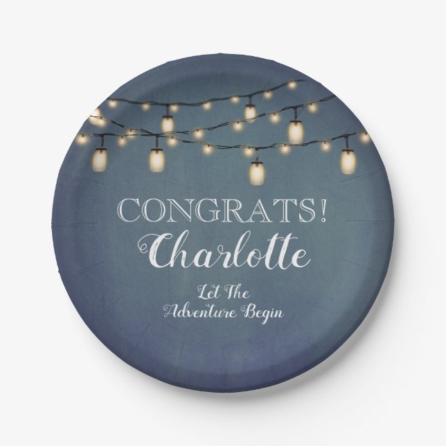 Plato De Papel Elegante Fiesta de Jubilación de Sorpresa Azul (Anverso)