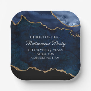 Plato De Papel Elegante Fiesta de Jubilación Marina Agato de Oro 