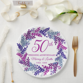 Plato De Papel Elegante Fiesta de la corona rosa 50 años