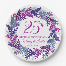 Plato De Papel Elegante Fiesta de la corona rosa del 25° aniversa