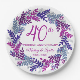 Plato De Papel Elegante Fiesta de la guirnalda rosa 40 años