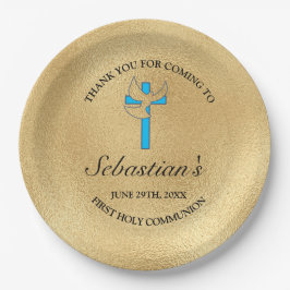 Plato De Papel Elegante Fiesta de la Primera Cruz de Oro Azul