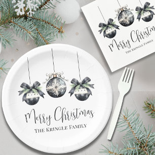 Plato De Papel Elegante Fiesta de Navidad en Blanco y Negro