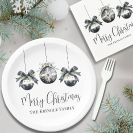 Plato De Papel Elegante Fiesta de Navidades blancos negros