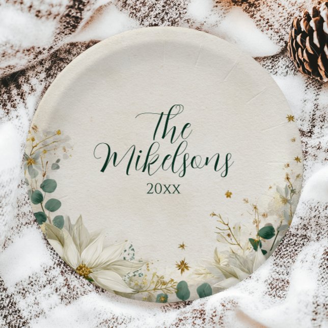 Plato De Papel Elegante Fiesta de Navidades de Poinsettia Blanca (Subido por el creador)