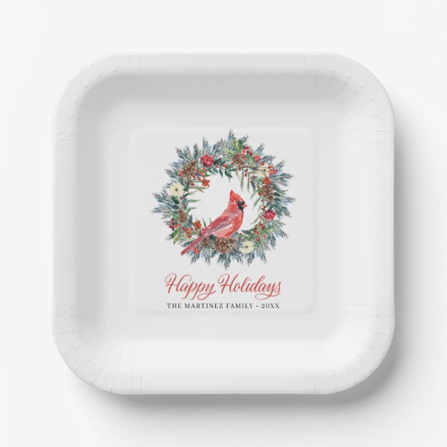 Plato De Papel Elegante Fiesta de Navidades del Cardenal Rojo de  (Anverso)