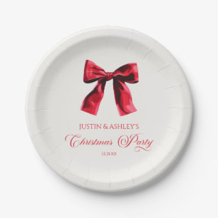 Plato De Papel Elegante Fiesta de Navidades Red Coquette Bow