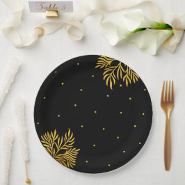 Plato De Papel Elegante Fiesta del Foliage de Oro de Cumpleaños