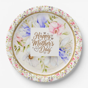 Plato De Papel Elegante Fiesta Floral Feliz Día de la Madre
