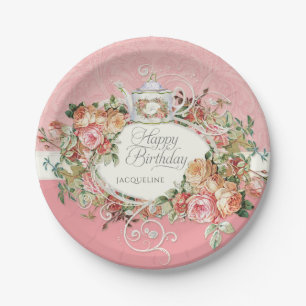 Plato De Papel Elegante fiesta inglesa de cumpleaños Rosa de époc