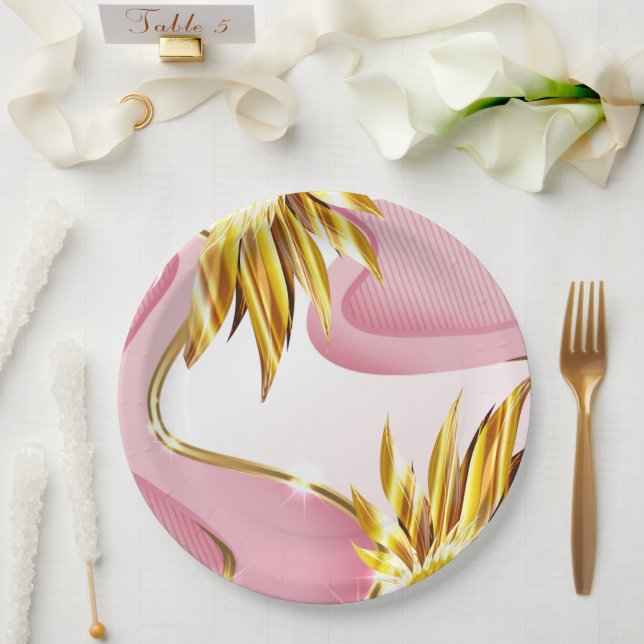 Plato De Papel Elegante flama de oro Rosa (Boda)