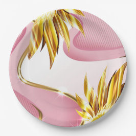 Plato De Papel Elegante flama de oro Rosa
