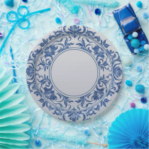 Plato De Papel Elegante flor blanca azul simple estilo chinoiseri