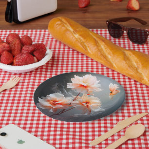 Plato De Papel Elegante Flor de Tono Rosado con Flujo Brumoso Abs