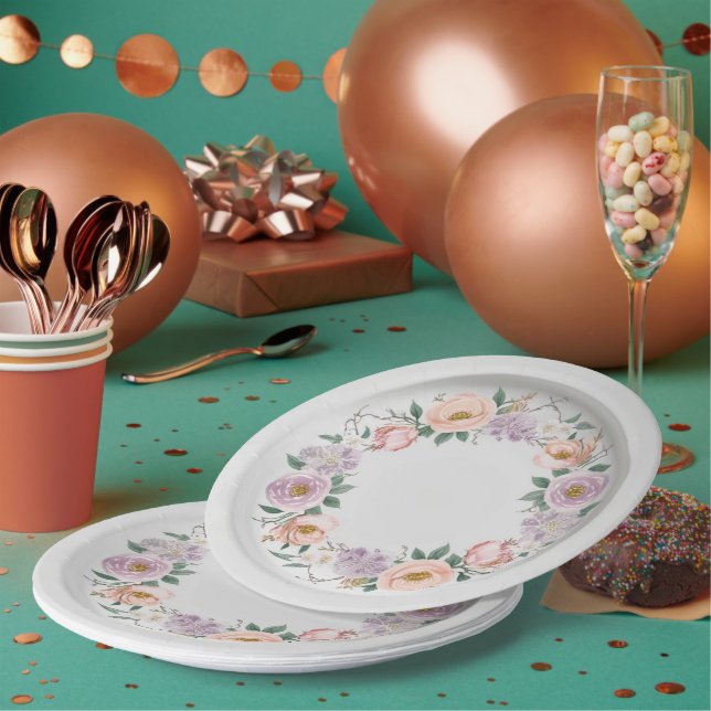 Plato De Papel Elegante flor silvestre Patrón floral boda de vera (Multi)