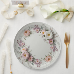Plato De Papel Elegante flor silvestre Patrón floral boda de vera