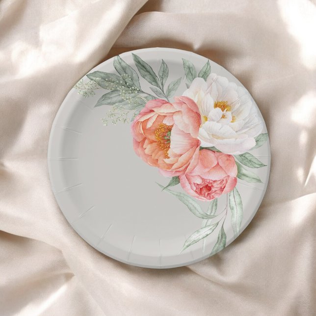 Plato De Papel Elegante Floral Acuarela en Melocotón y Marfil  (Subido por el creador)