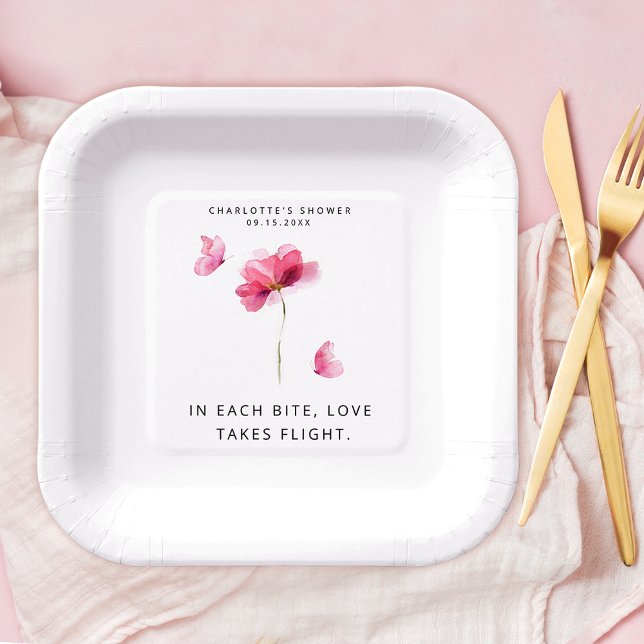 Plato De Papel Elegante Floral Acuarela Rosa (Subido por el creador)