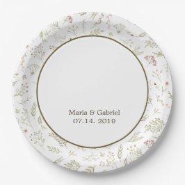 Plato De Papel Elegante Floral Acuarela Verdor