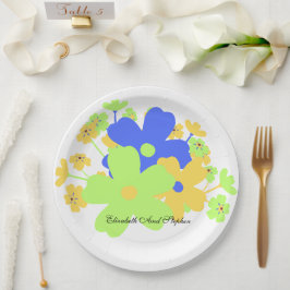 Plato De Papel Elegante Floral Amarillo Azul Verde