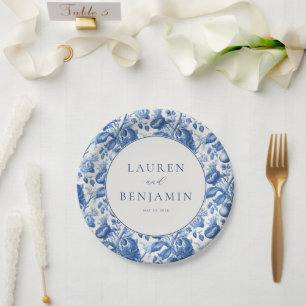 Plato De Papel Elegante Floral Azul