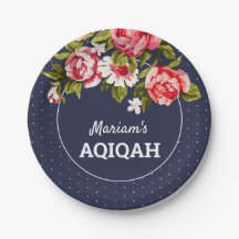 Elegante Floral Azul Medianoche Niña Aqiqah