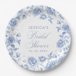 Plato De Papel Elegante Floral Blue Chinoiserie Bridal Shower