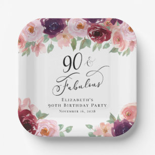 Plato De Papel Elegante floral Borgoña Rosa Novena Fiesta de Cump