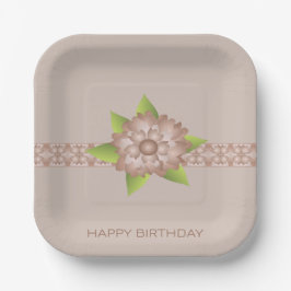 Plato De Papel Elegante Floral Con Beige