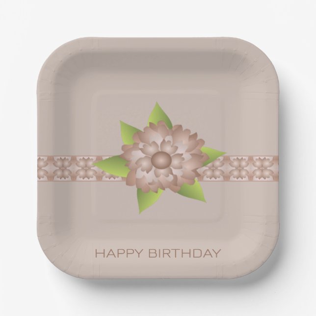 Plato De Papel Elegante Floral Con Beige (Anverso)