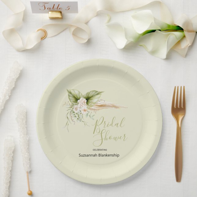 Plato De Papel Elegante Floral Corner Bridal Shower Template (Boda)