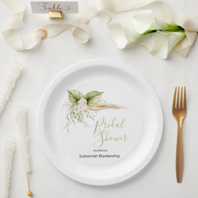 Plato De Papel Elegante Floral Corner Bridal Shower Template (Boda)
