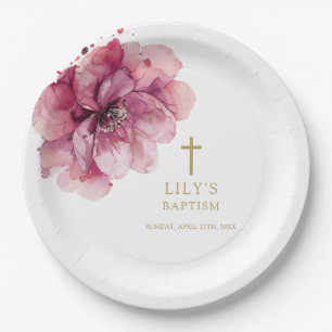 Plato De Papel Elegante Floral de Acuarela Rosa Polvoriento para