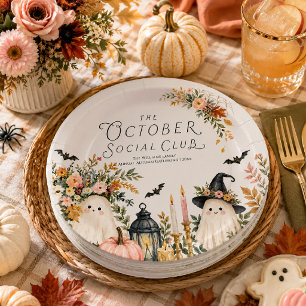 Plato De Papel Elegante Floral de Fantasmas Reunión de Otoño